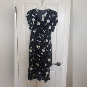 NWT Miss Selfridge Black White Floral Wrap Dress US 8